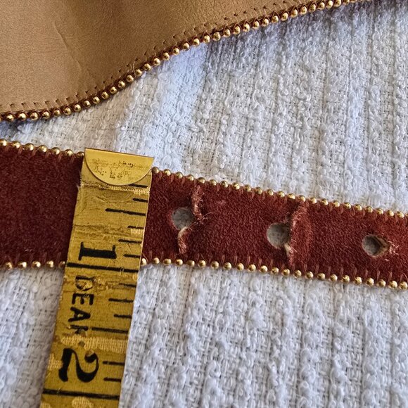 Emmanuel - Vintage Suede Maroon Belt w/ Gold Ball Edging & Crown/Sunburst Design - Picture 9 of 9